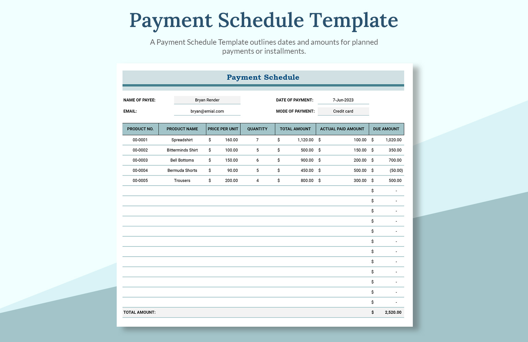 Payment Schedule Template in Excel, Google Sheets - Download | Template.net