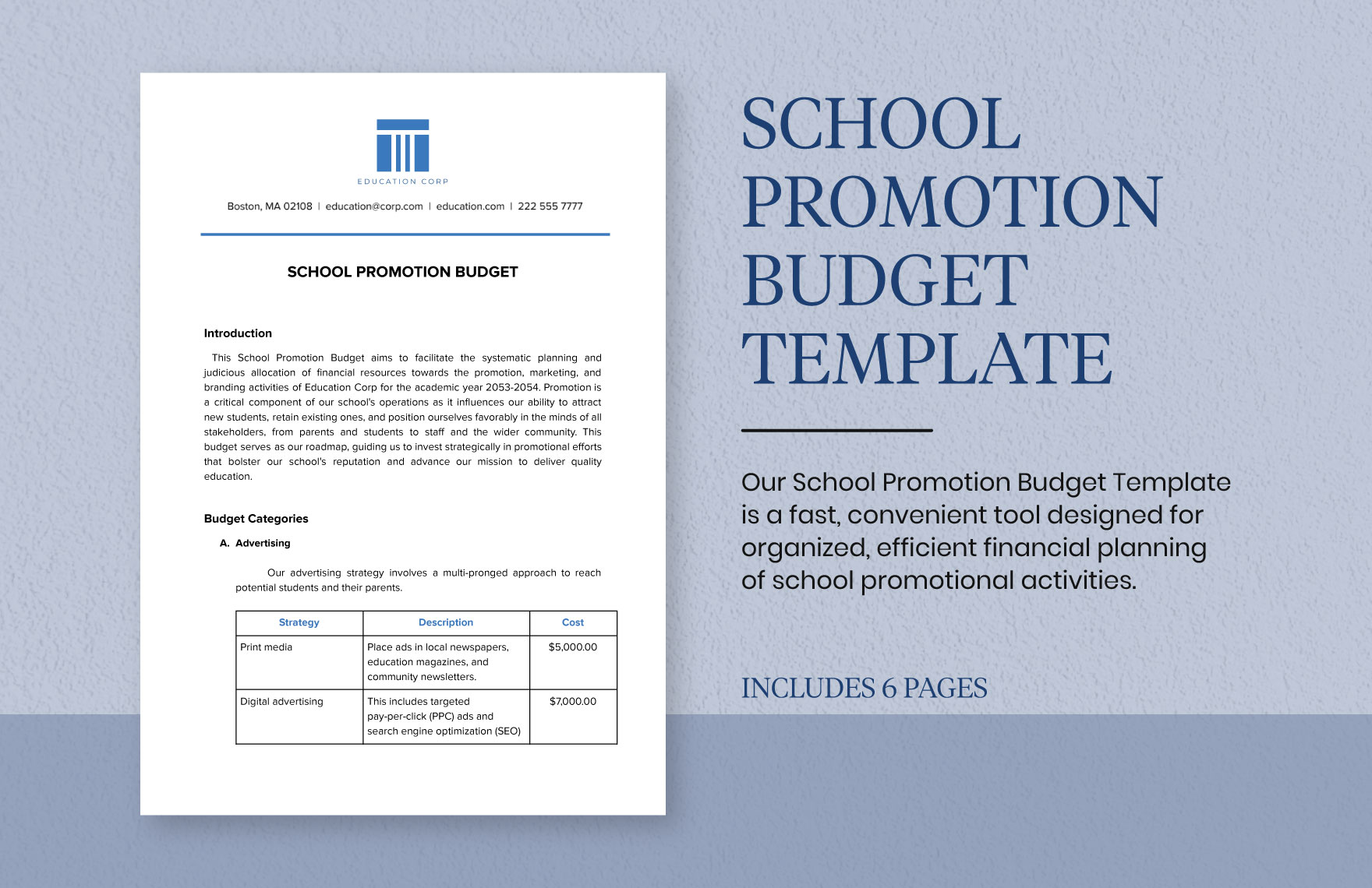 School Promotion Budget Template