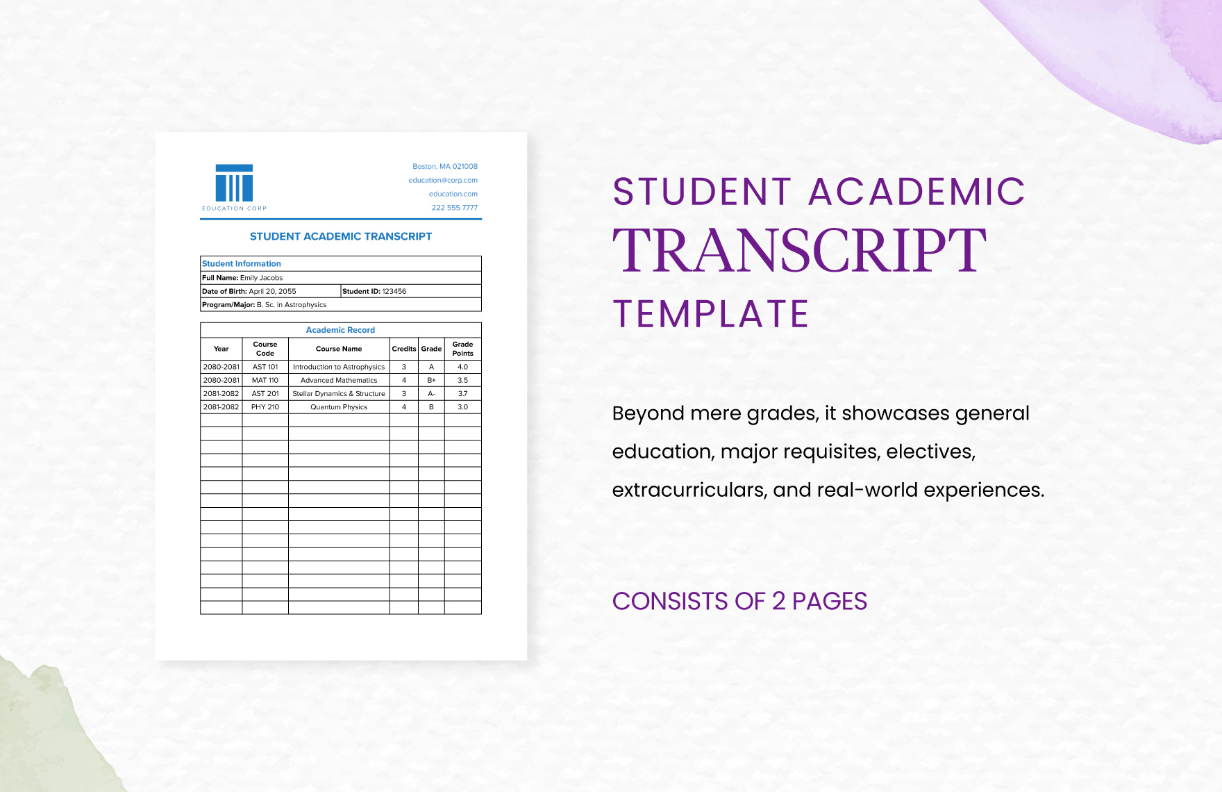 Student Academic Transcript Template