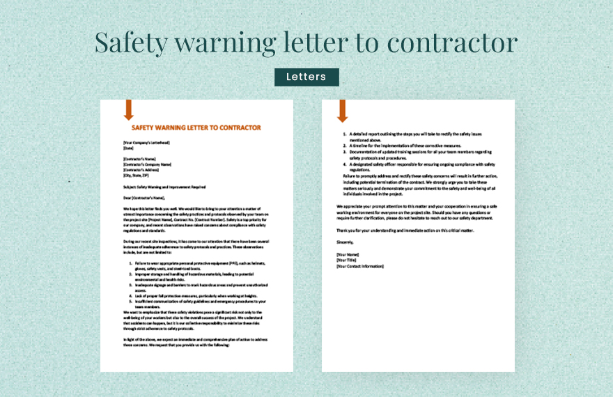 Safety warning letter to contractor