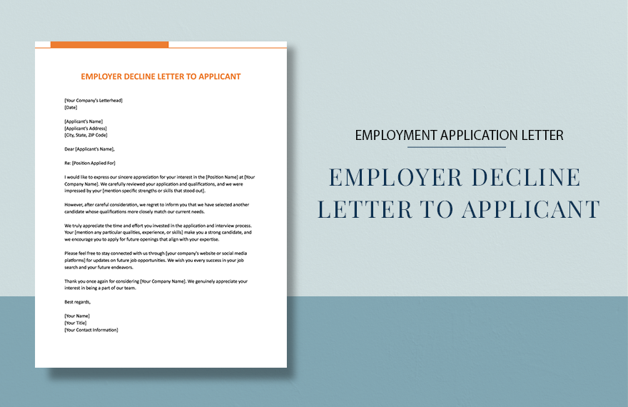 Employer Decline Letter To Applicant