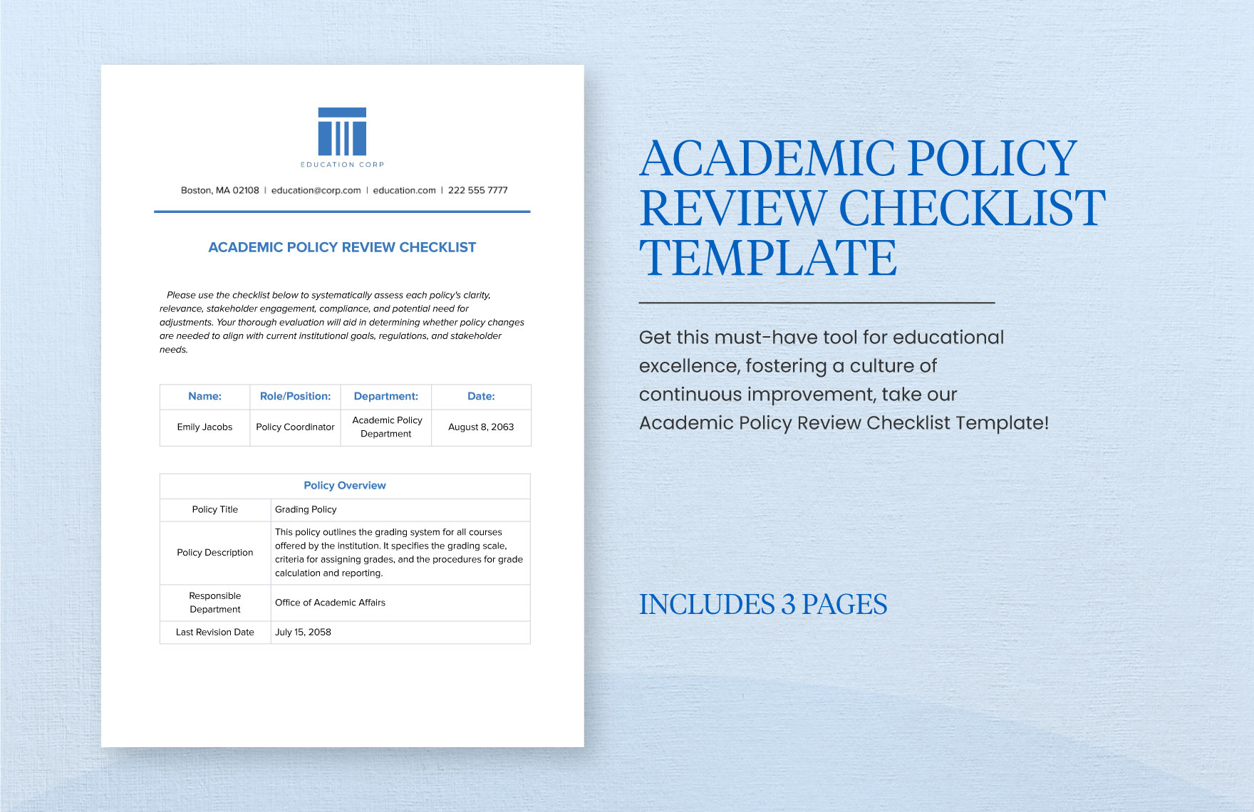 Academic Policy Review Checklist Template