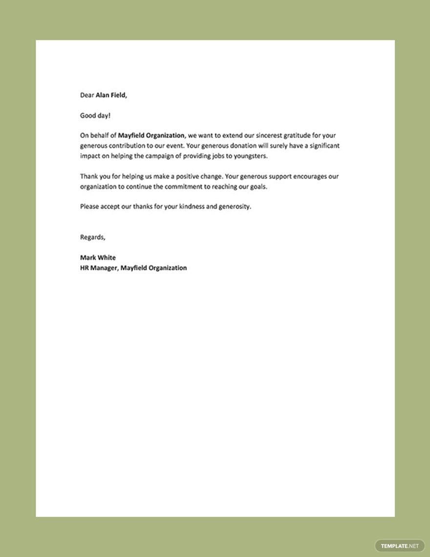 Thank You Letter For A Donation Template