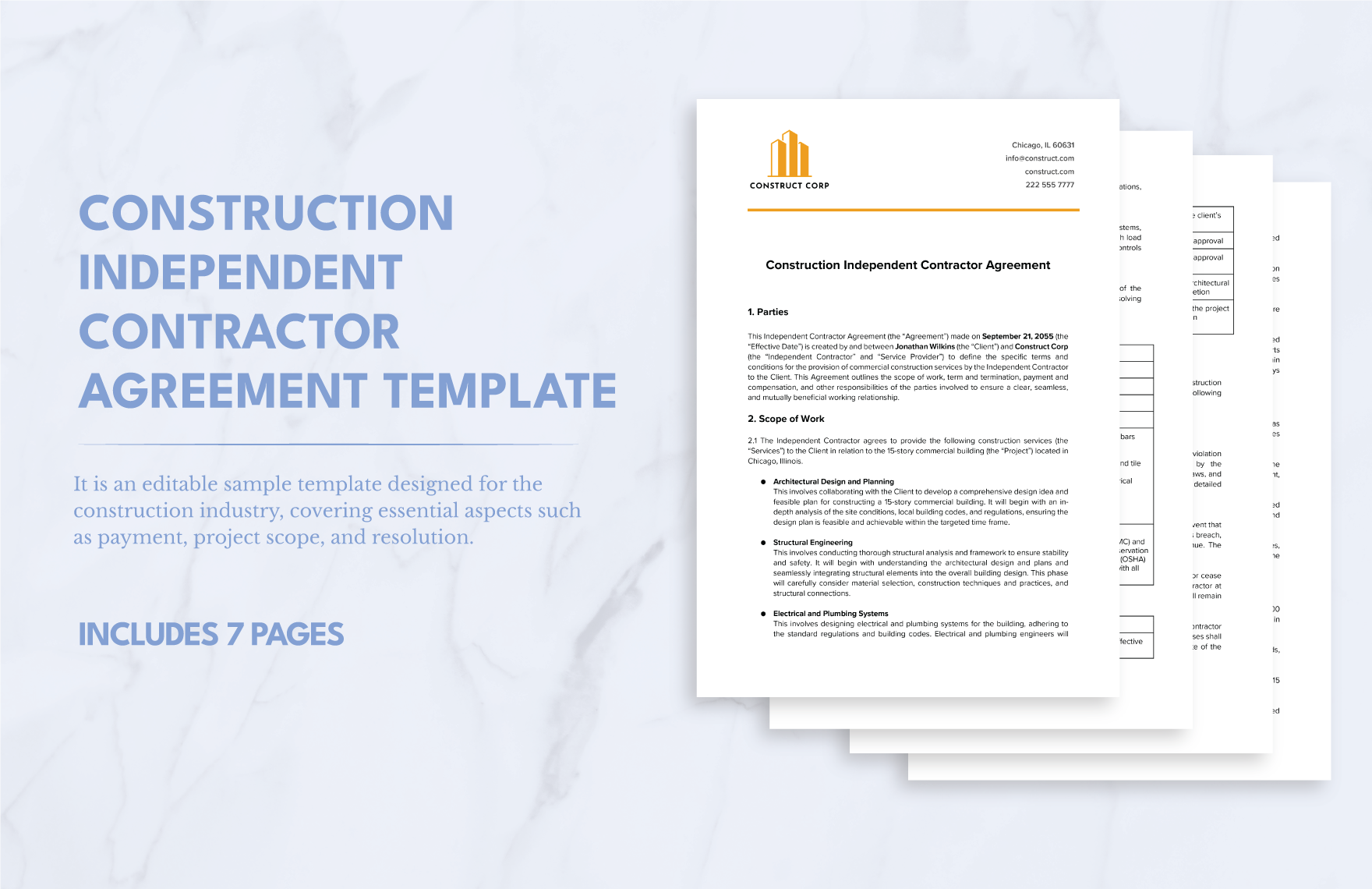 Construction Independent Contractor Agreement Template