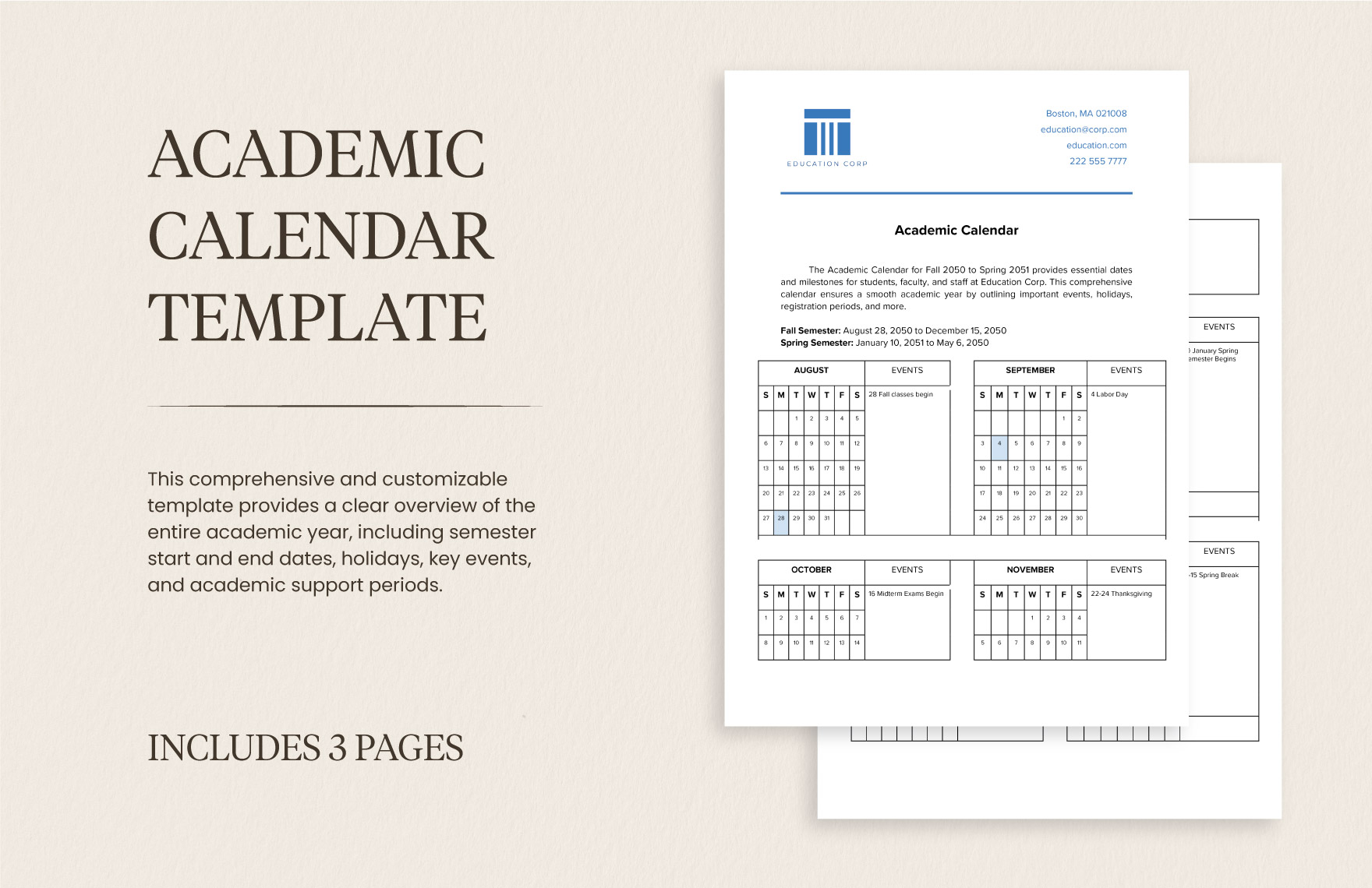 Academic Calendar Template