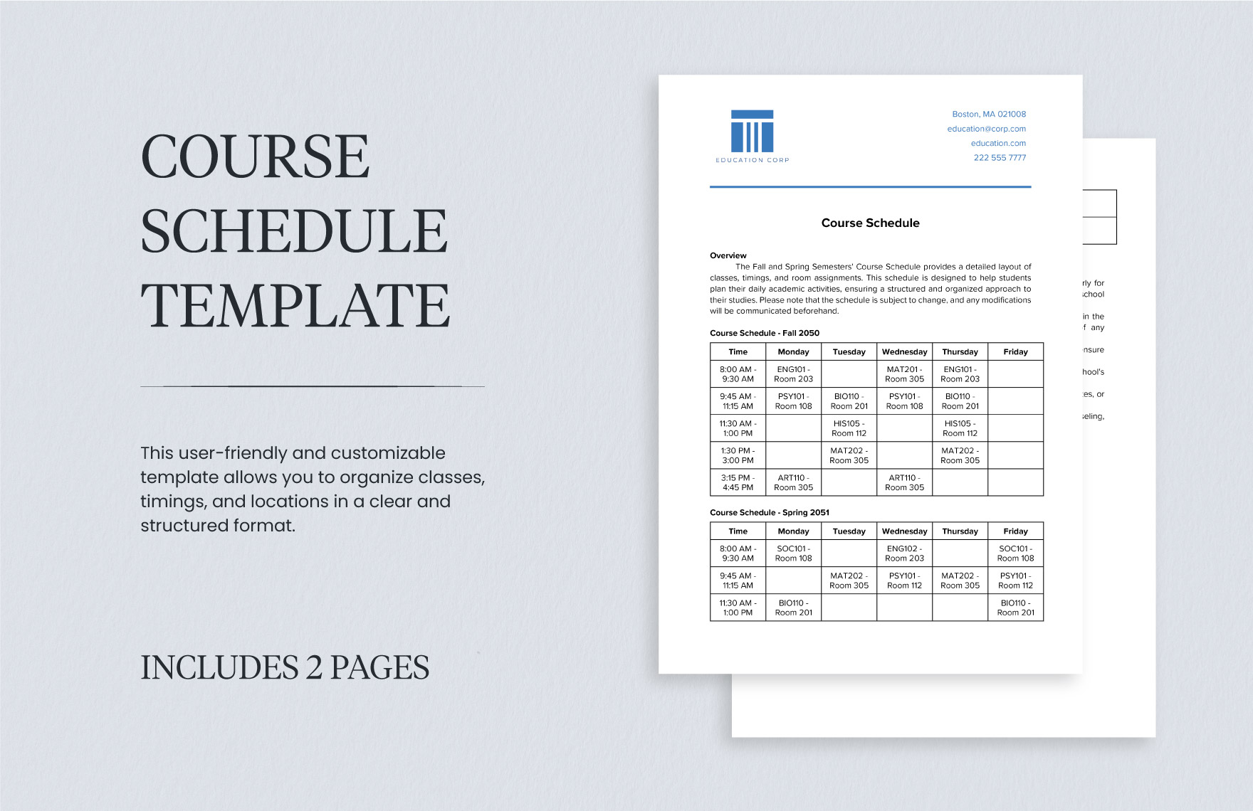 Course Schedule Template