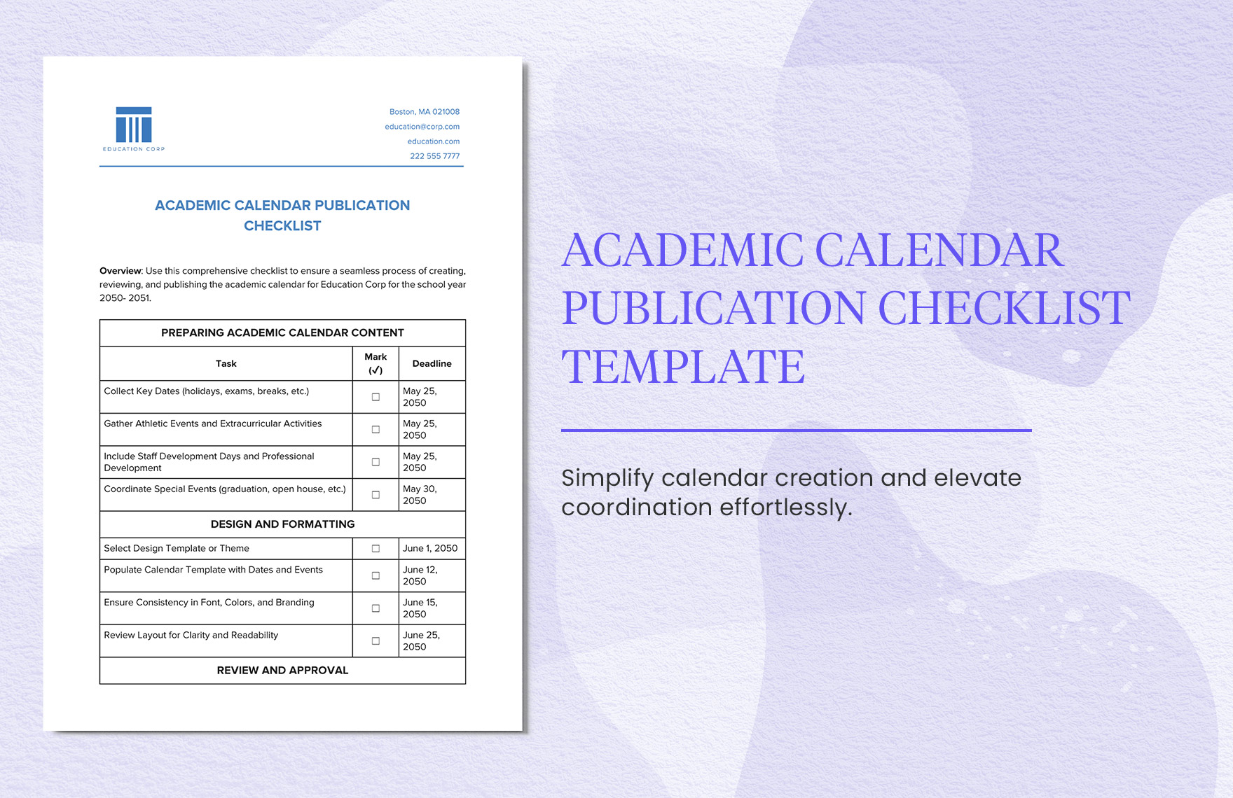 Academic Calendar Publication Checklist Template