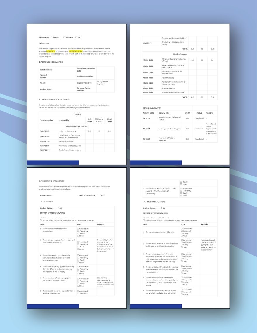 Student Progress Report Template - Download in Word, Google Docs, Apple ...