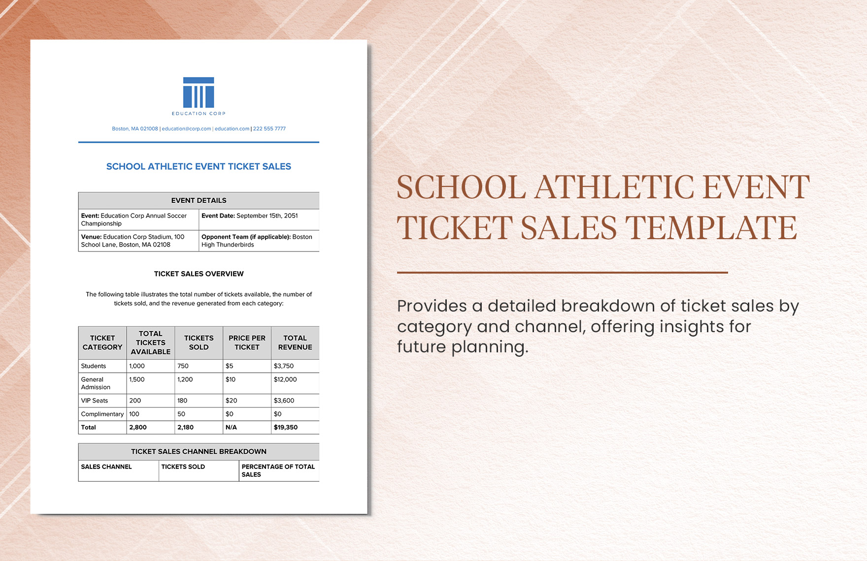 School Athletic Event Ticket Sales Template