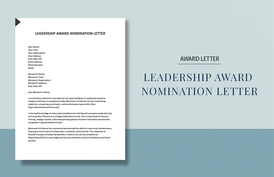 Leadership Award Nomination Letter in Word, Google Docs, Pages - Download | Template.net