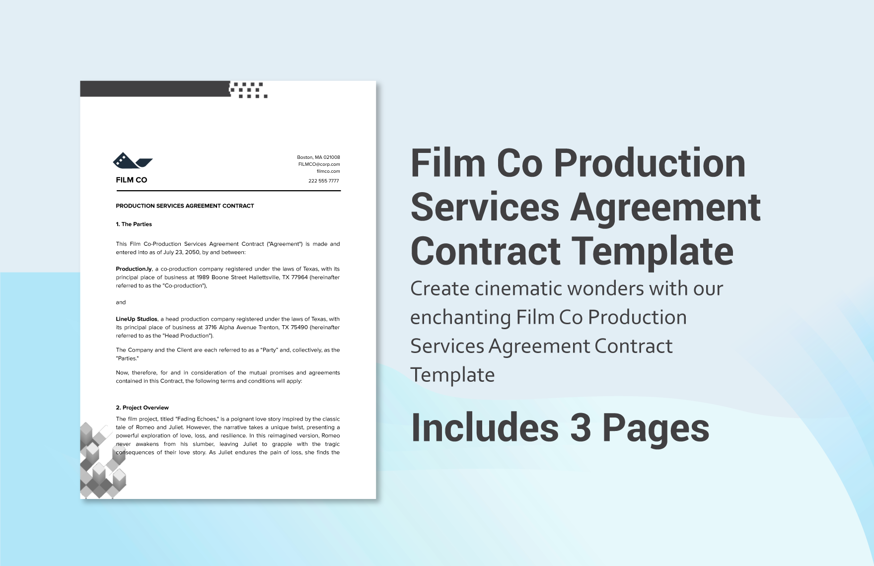 Film Co Production Services Agreement Contract Template