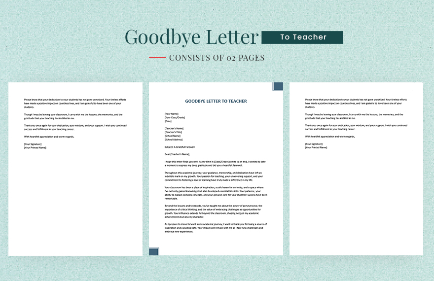 Goodbye Letter To Teacher in PDF, Word, Google Docs, Pages - Download ...