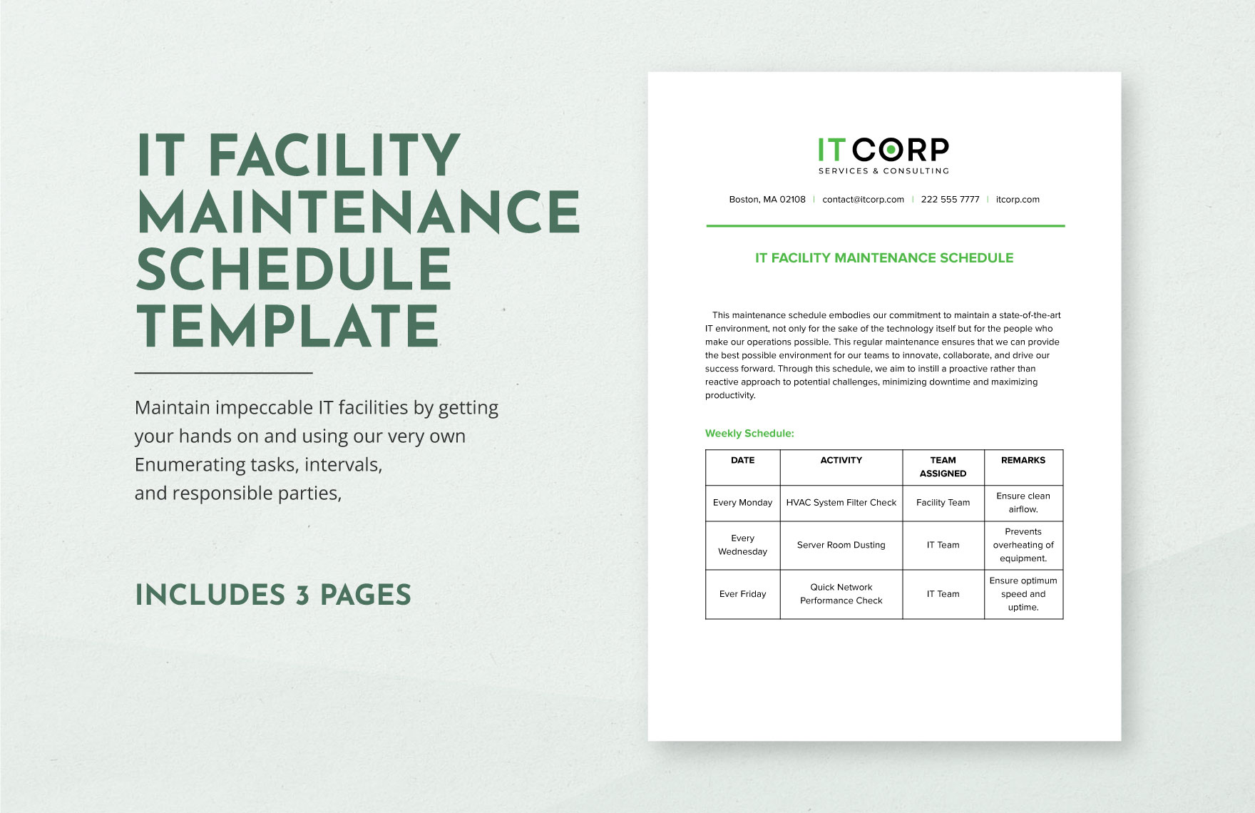 IT Facility Maintenance Schedule Template