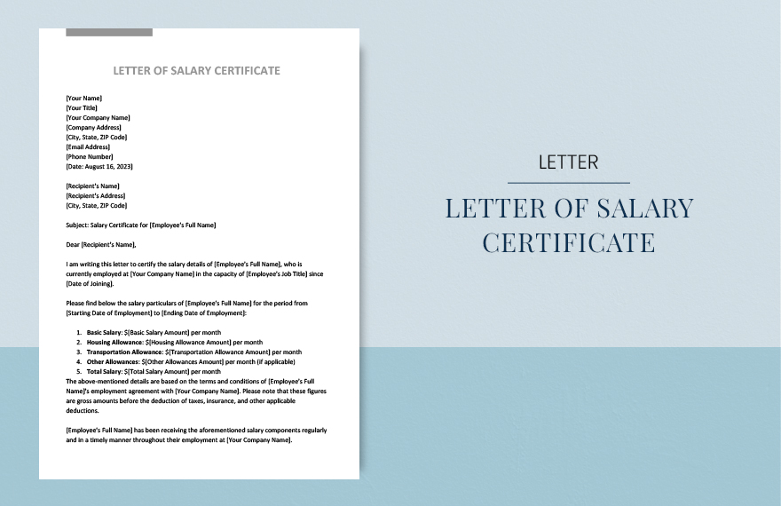 Letter of salary certificate