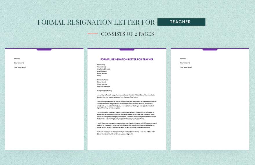 Formal Resignation Letter For Teacher