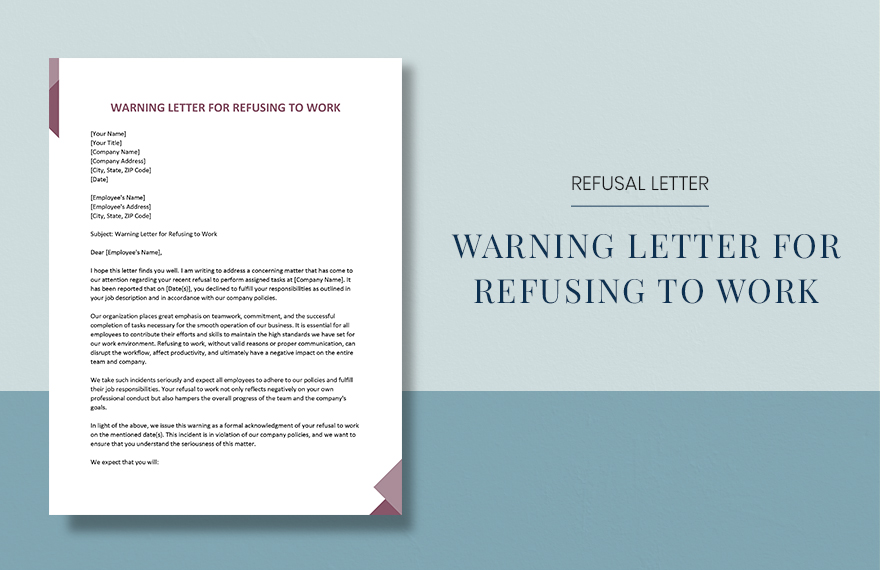 Warning Letter for Refusing to Work