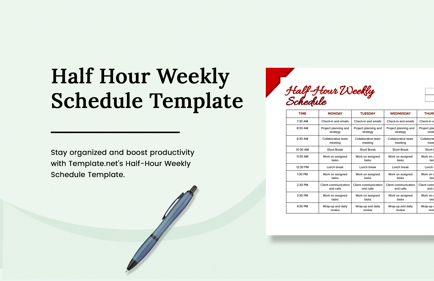 Half Hour Weekly Schedule Template in Word, PDF, Google Docs - Download | Template.net