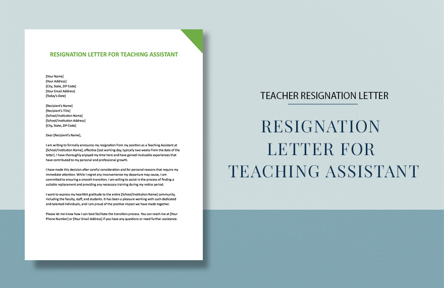 Resignation Letter For Teaching Assistant