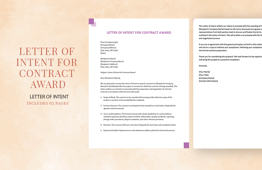 Letter Of Intent For Contract Award in Word, Google Docs, PDF, Pages - Download | Template.net