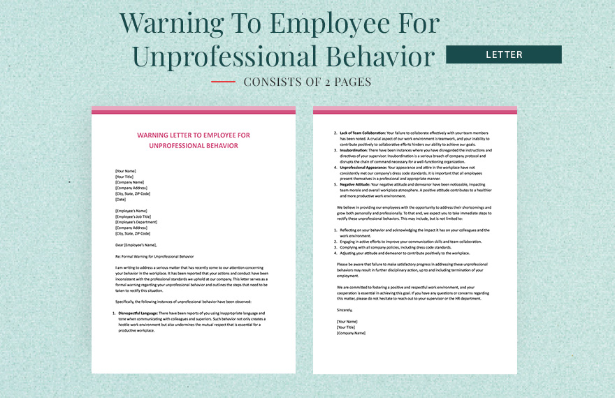 Warning Letter To Employee For Unprofessional Behavior