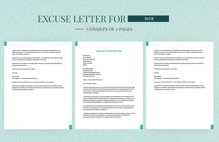 Excuse Letter For Sick in Word, Google Docs, Pages - Download ...