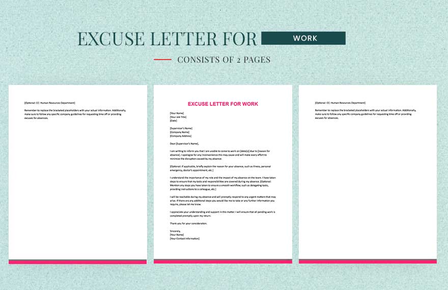 Excuse Letter For Work in Word, Google Docs, Pages - Download ...