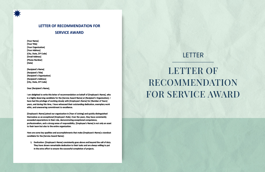 Letter of recommendation for service award in Word, Google Docs, Pages - Download | Template.net