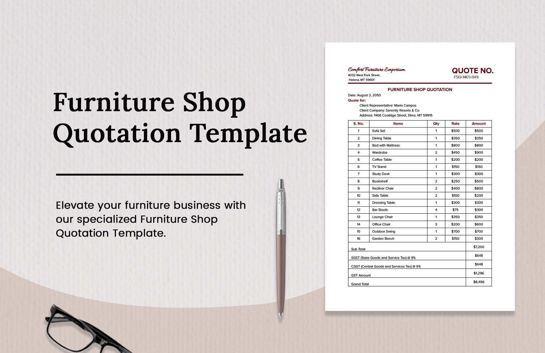 Furniture Shop Quotation Template  in Word, PDF, Google Docs, PSD - Download | Template.net