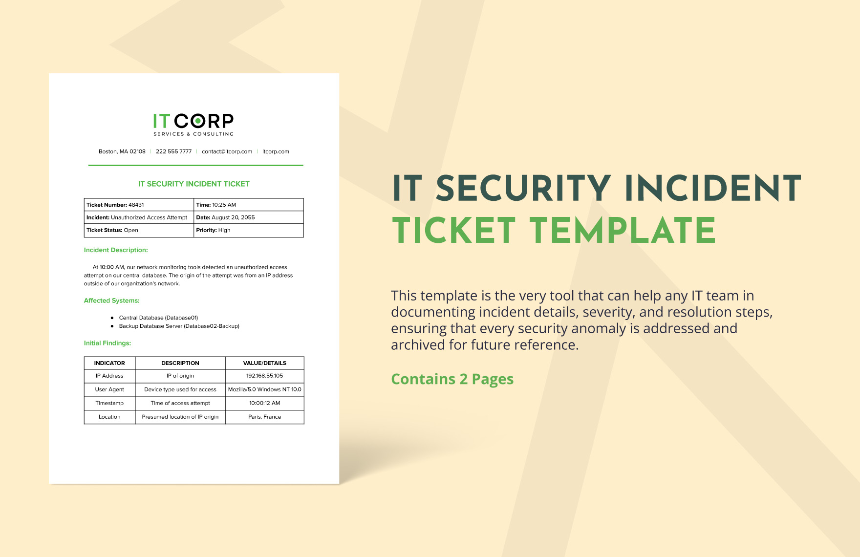 IT Security Incident Ticket Template