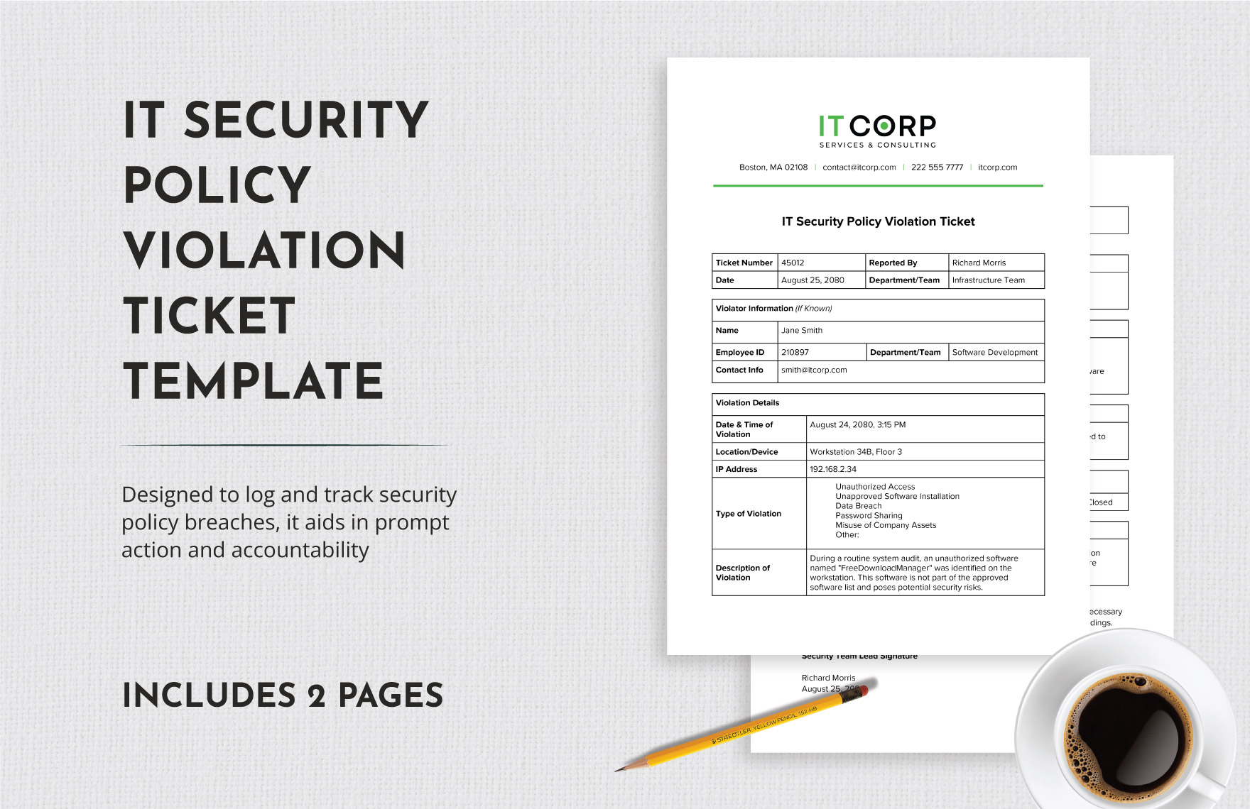 IT Security Policy Violation Ticket Template