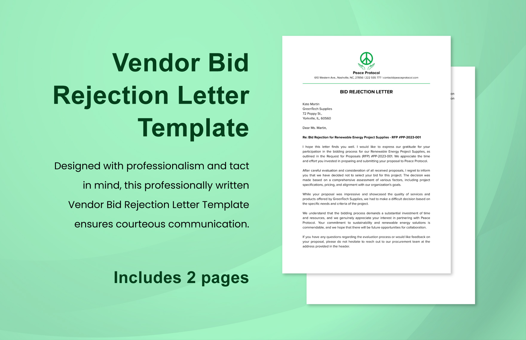 Vendor Bid Rejection Letter Template