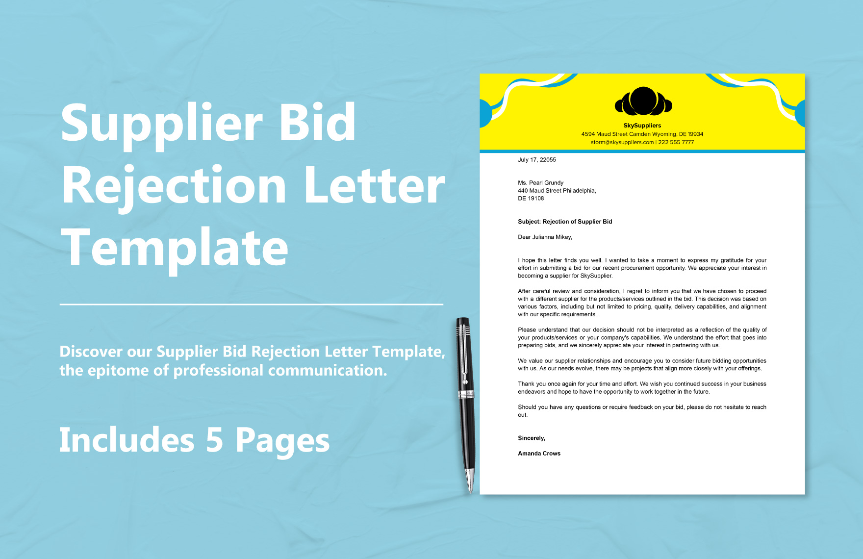 Supplier Bid Rejection Letter Template