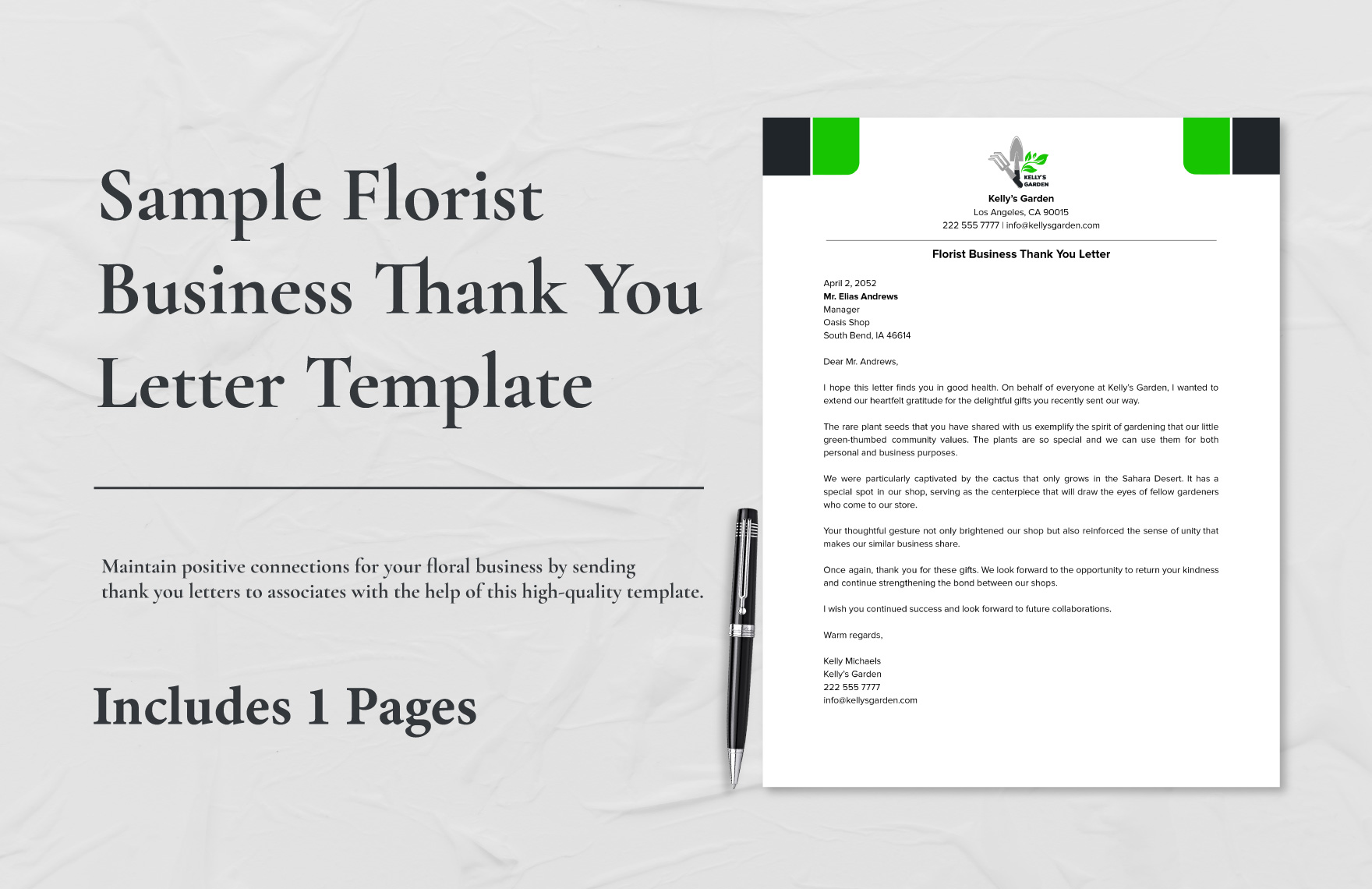 Sample Florist Business Thank You Letter Template