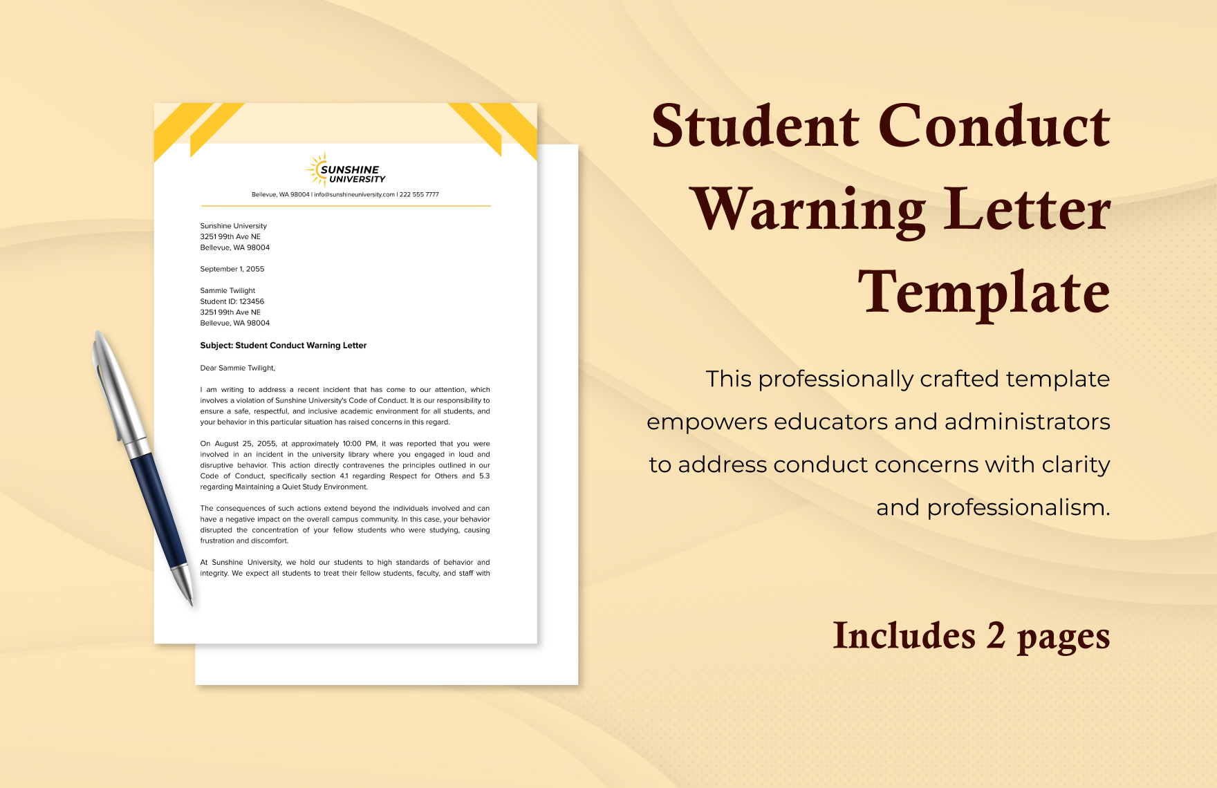 Student Conduct Warning Letter Template