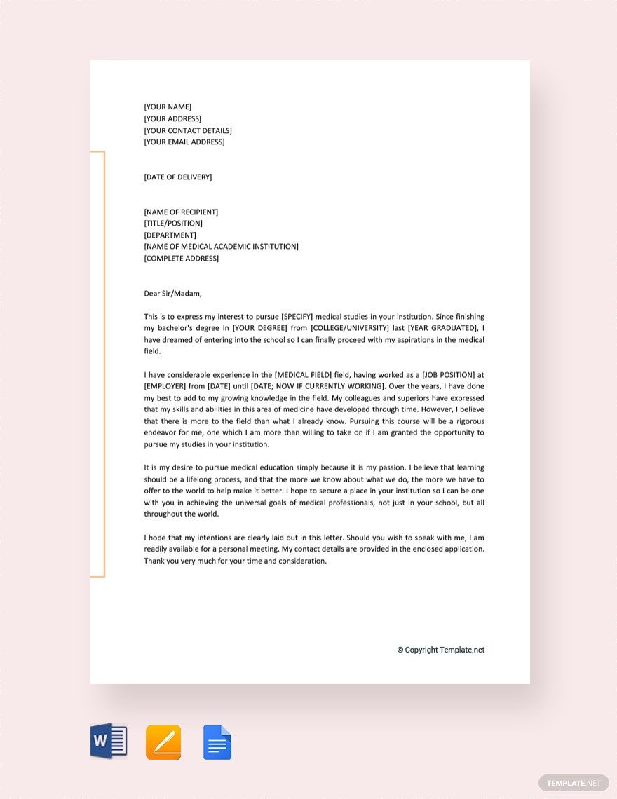 Letter of Intent Medical School in Pages, Word, Google Docs, PDF - Download | Template.net