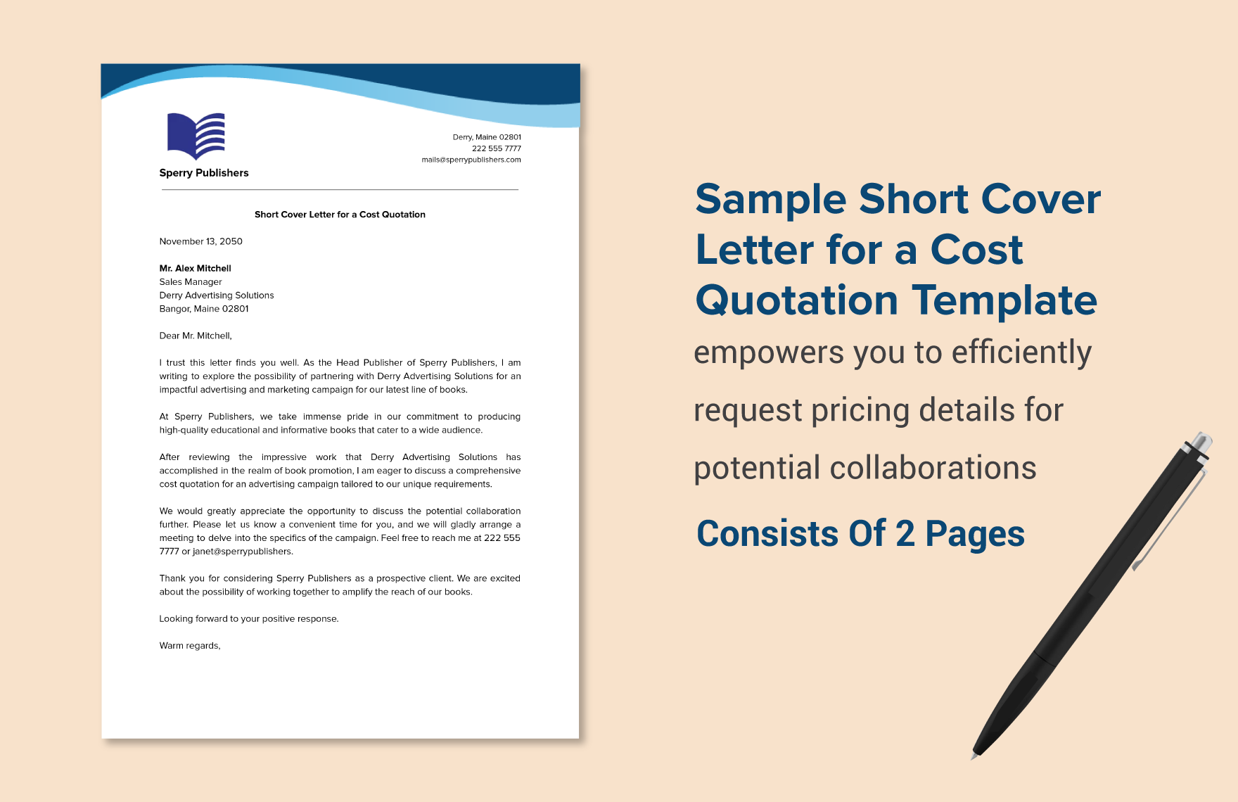 Sample Short Cover Letter for a Cost Quotation Template in Word, PDF, Google Docs - Download | Template.net