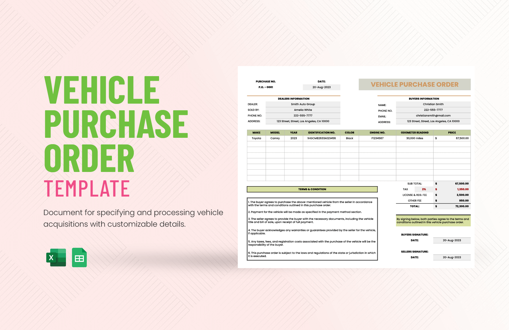 Vehicle Purchase Order Template