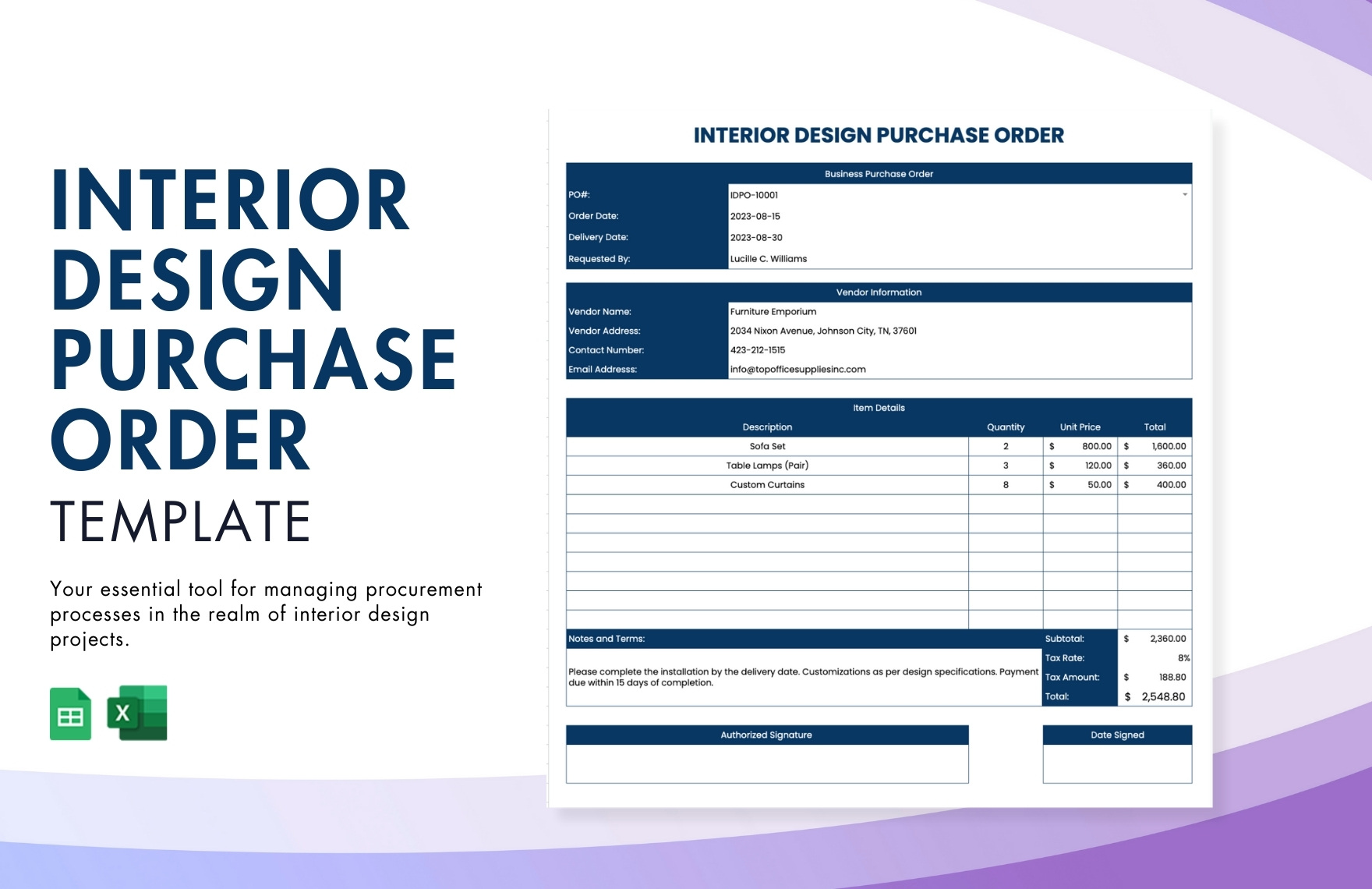 Software Purchase Order Form Template