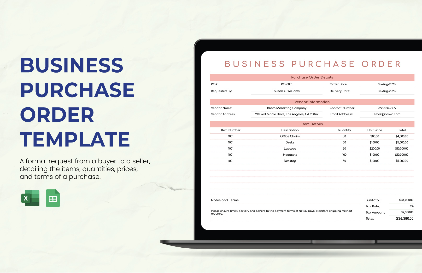 Business Purchase Order Template