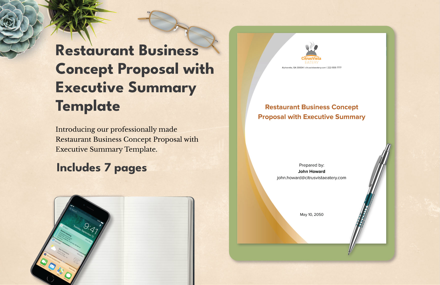 Restaurant Business Concept Proposal with Executive Summary Template