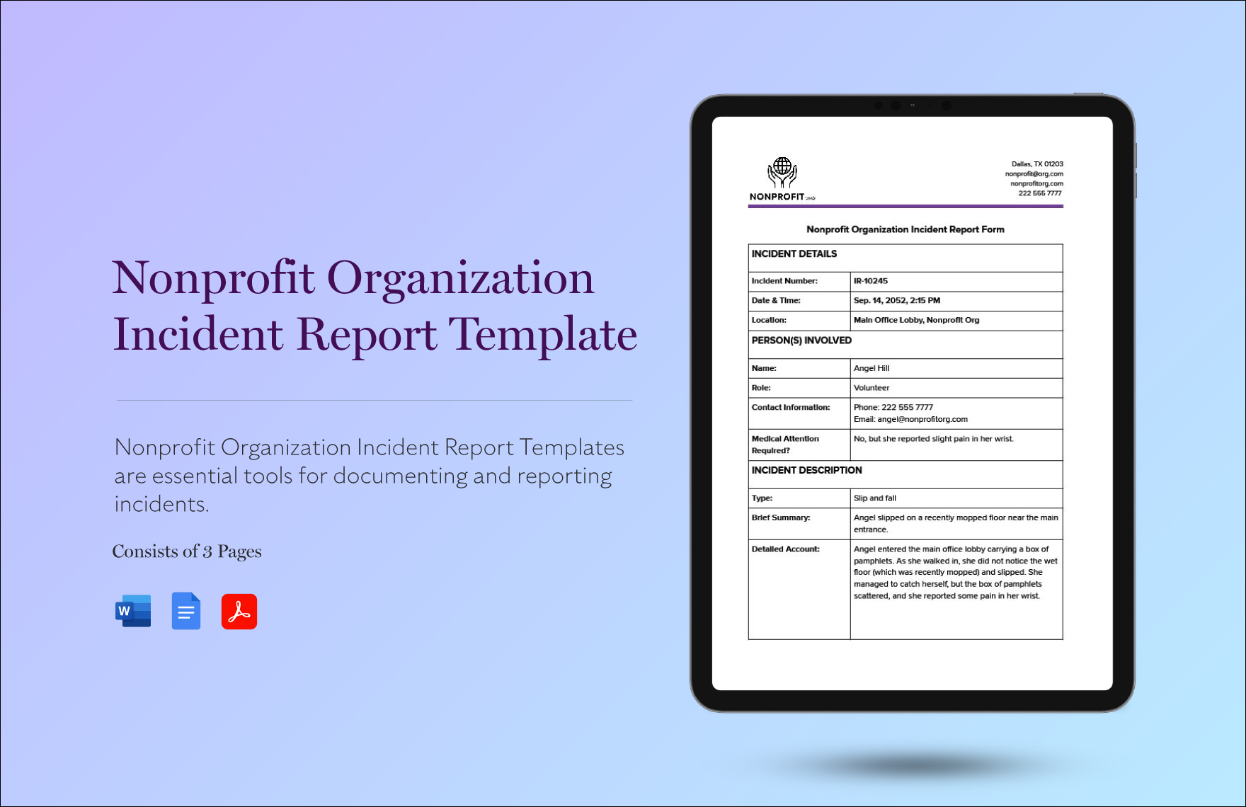 Nonprofit Organization Incident Report Template