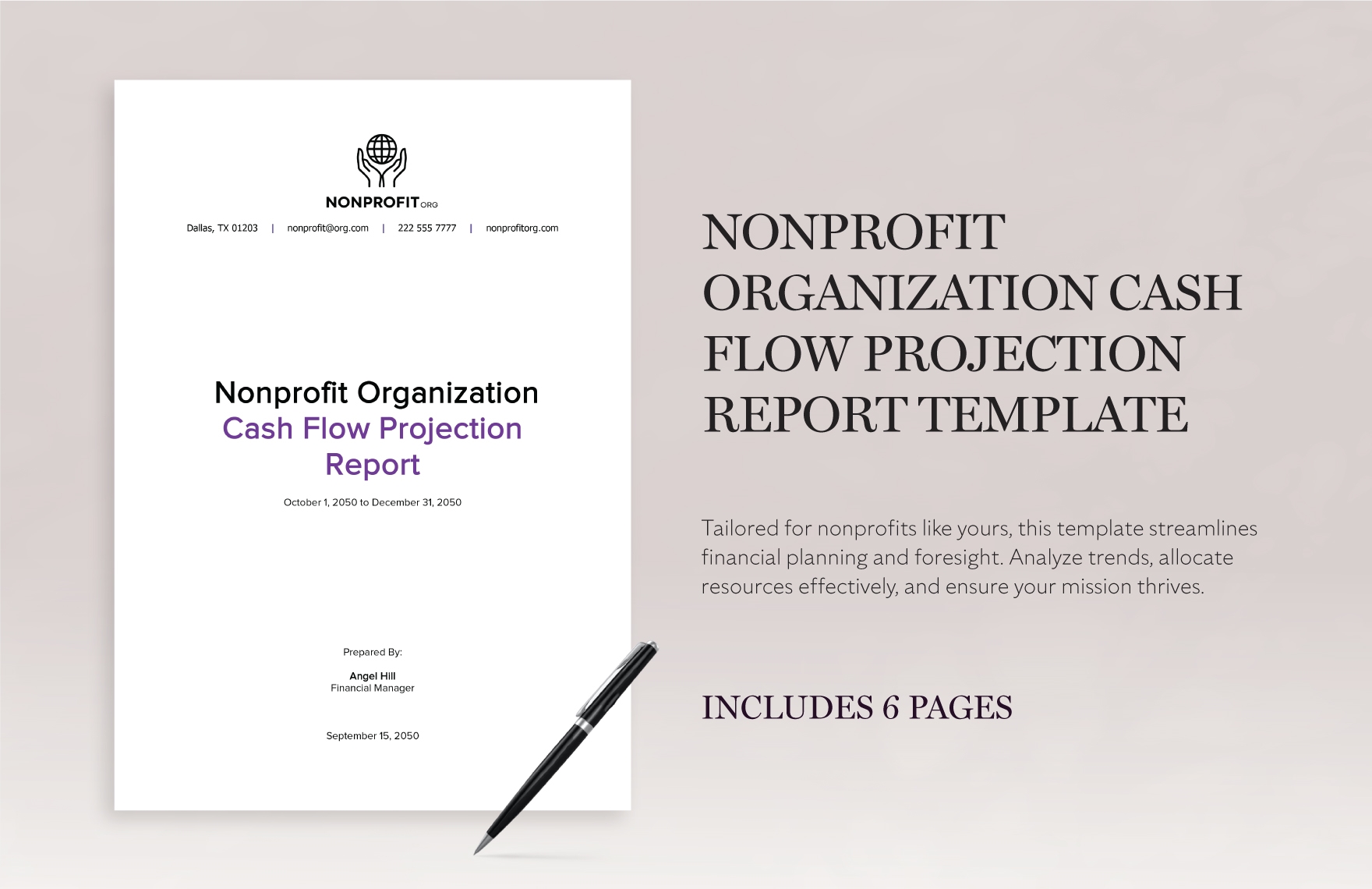 Nonprofit Organization Cash Flow Projection Report Template