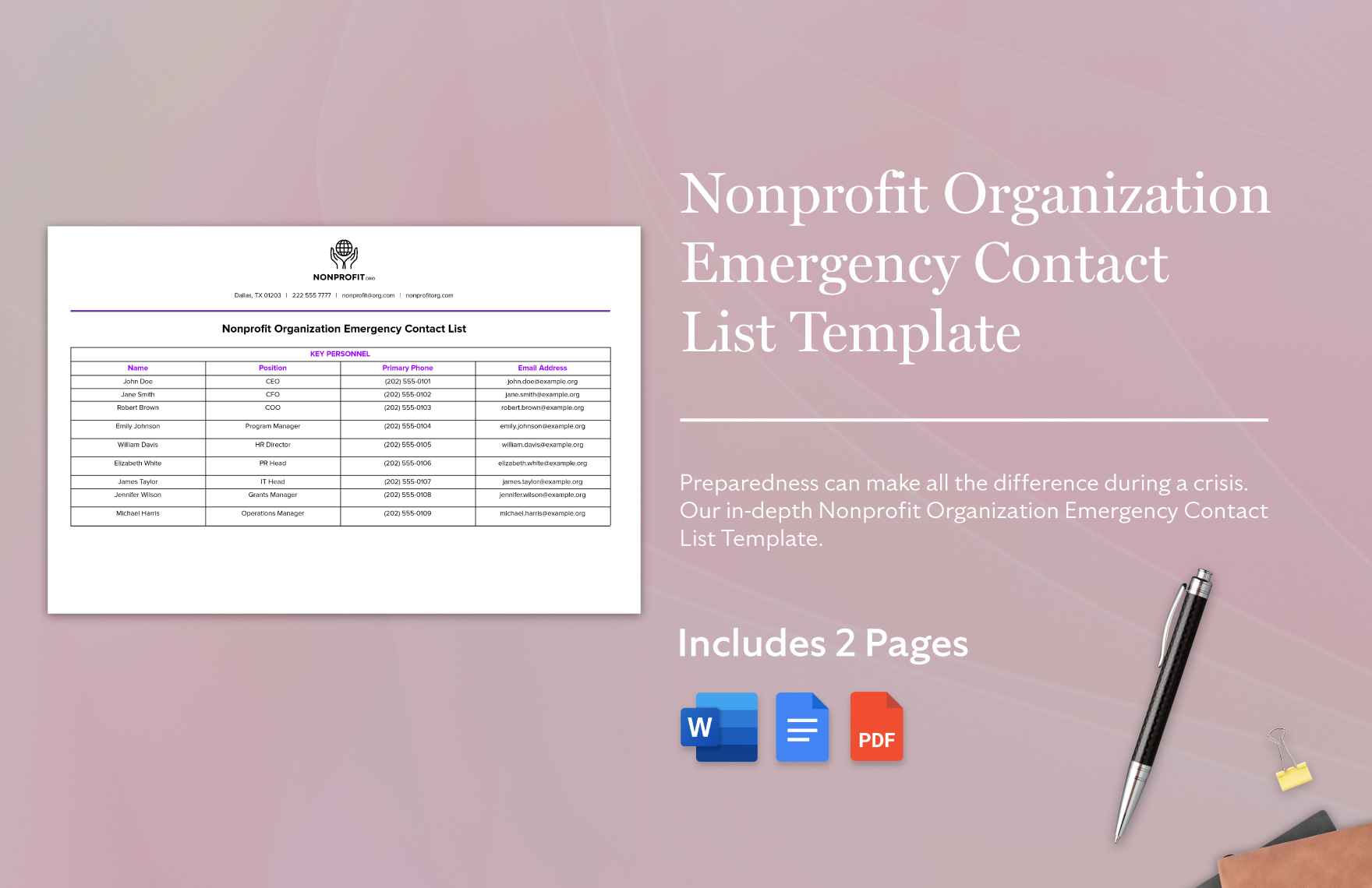 Nonprofit Organization Emergency Contact List Template in Word, PDF, Google Docs - Download | Template.net