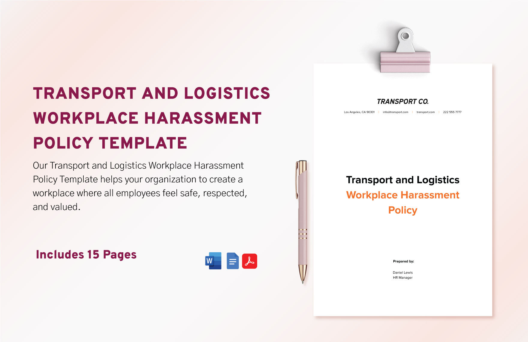 Transport and Logistics Workplace Harassment Policy Template