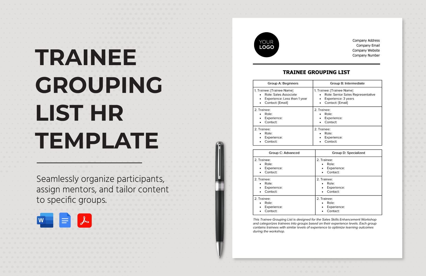 Trainee Grouping List HR Template in Word, PDF, Google Docs - Download | Template.net