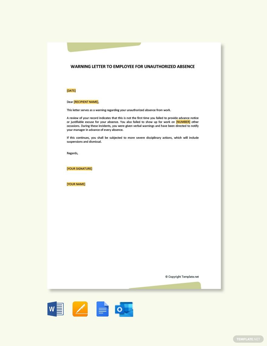 Warning Letter To Employee For Unauthorized Absence Template