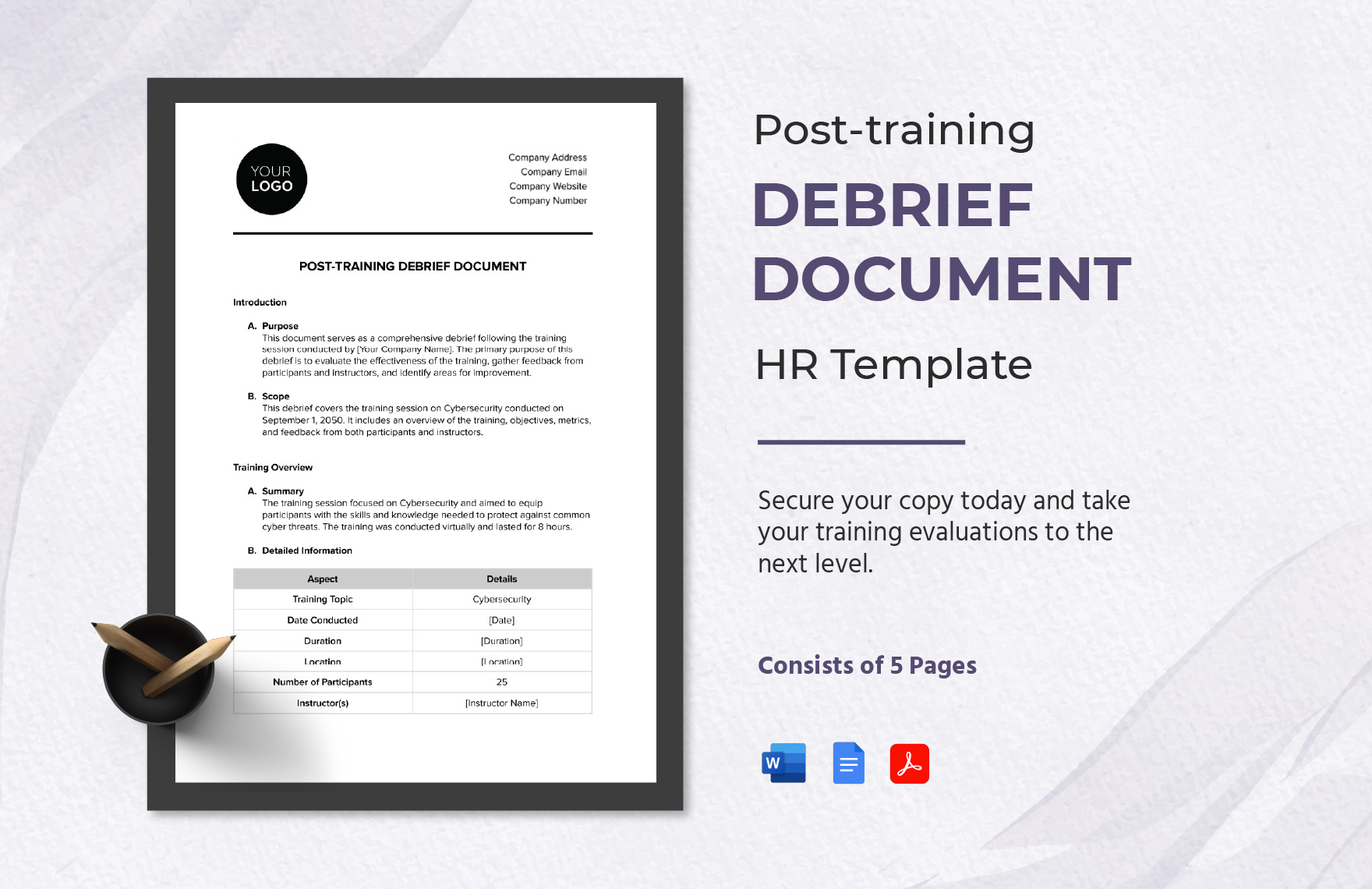 Post-training Debrief Document HR Template