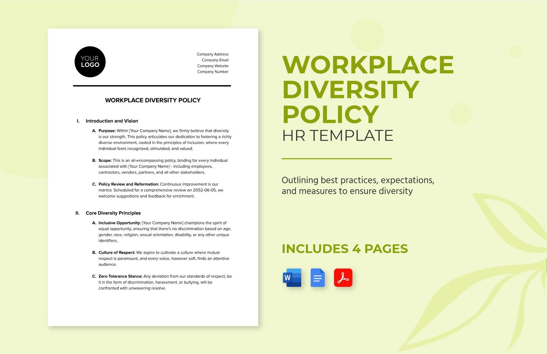 Workplace Diversity Policy HR Template