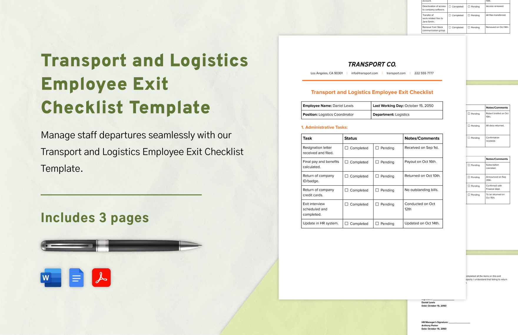 Transport and Logistics Employee Exit Checklist Template