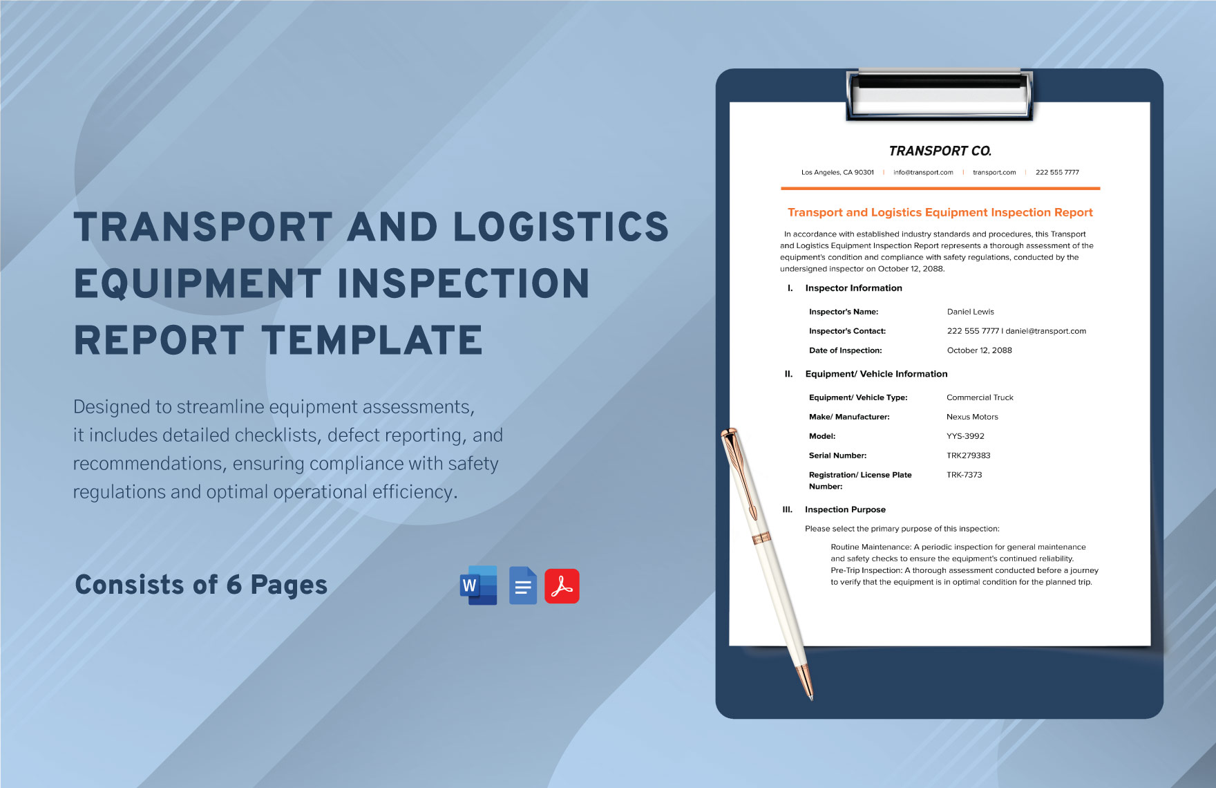 Transport and Logistics Equipment Inspection Report Template